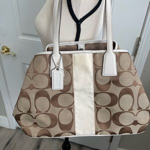 Coach signature striped framed carryall shoulder bag purse